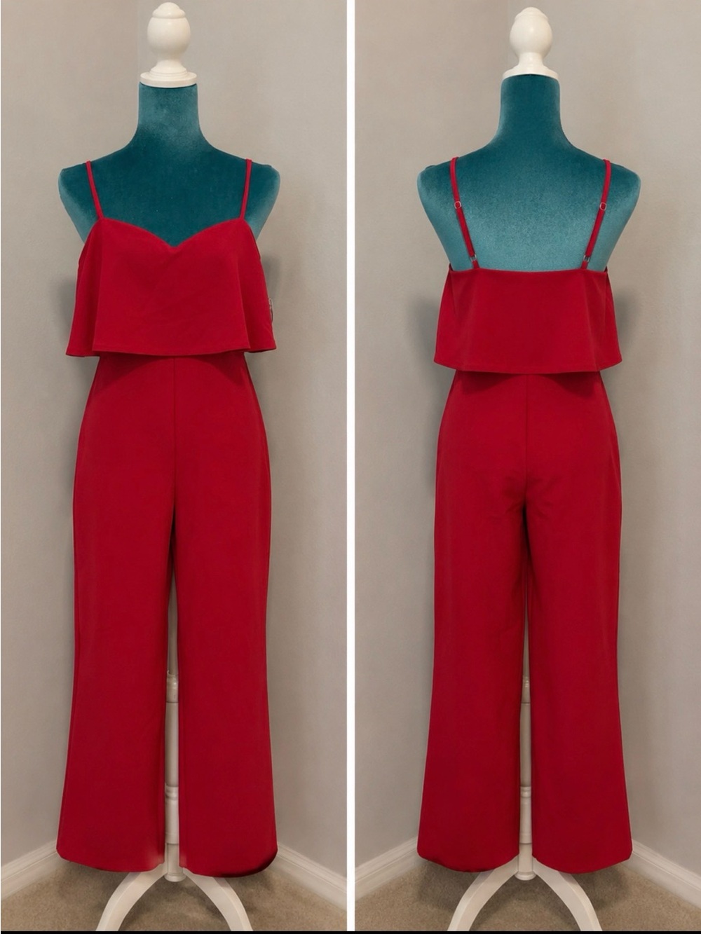 Kensie Red Ruffle Bodice Wide-Leg Jumpsuit